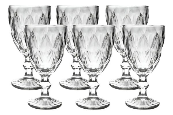 Jogo De Taças Diamante De Vidro 6 Peças 260ml Água Suco