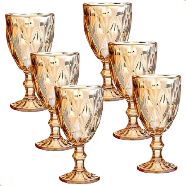 Jogo de 6 Taças de Vidro Diamond Transparente Ambar Furta Cor Bico De Jaca 340ml