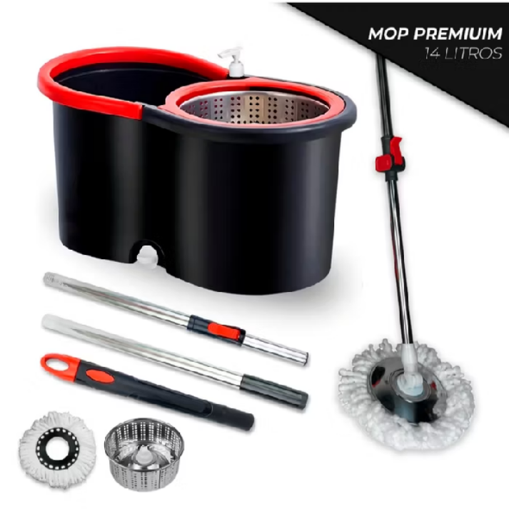 Dê uma olhada em Mop Giratorio Cabo Inox limpeza Cesto Em Inox 14 Lt -Balde Esfregão 360 Universal Original