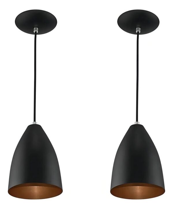Kit 2 Lustres Pendentes Vegas Preto Com Cobre SRP Alumínio