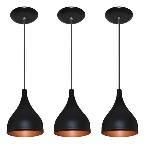 Luminária Gota Kit 3 Pendentes De Teto Imediato Cor Preto 110v/220v