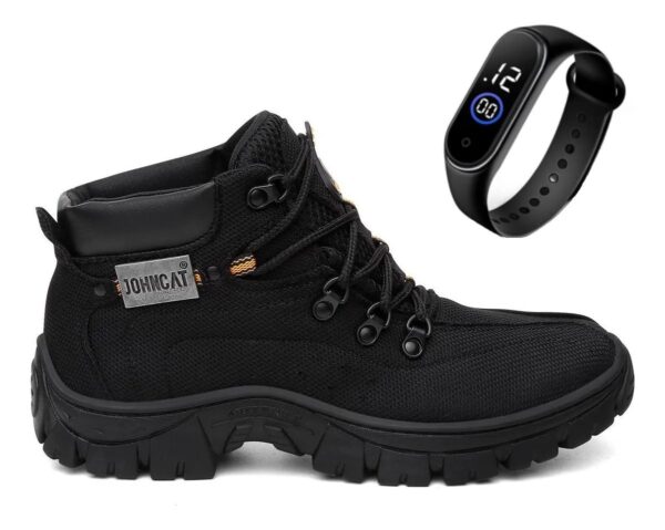 Kit Bota Masculina Coturno Adventure Trabalho Relógio Brinde