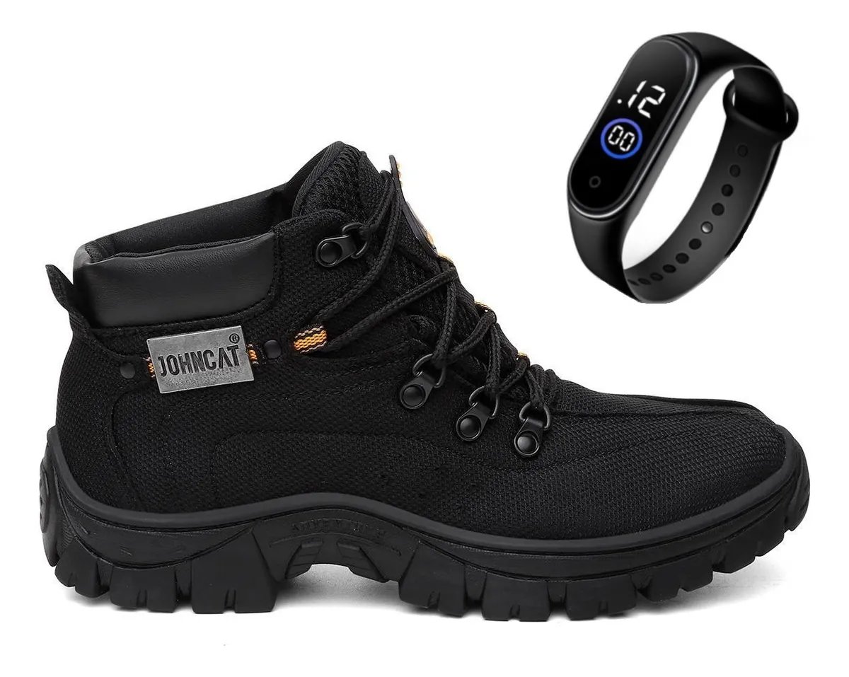 Kit Bota Masculina Coturno Adventure Trabalho Relógio Brinde
