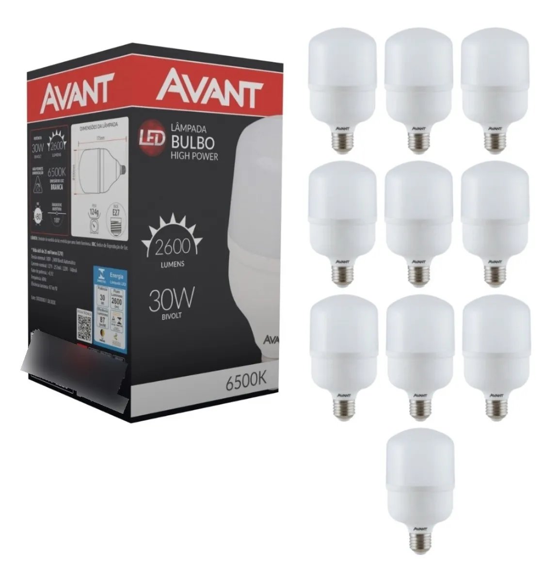 Kit 10 Lâmpadas Led Bulbo 30w Avant Branca 6500k E27 Cor da luz Branco-frio 100V/240V