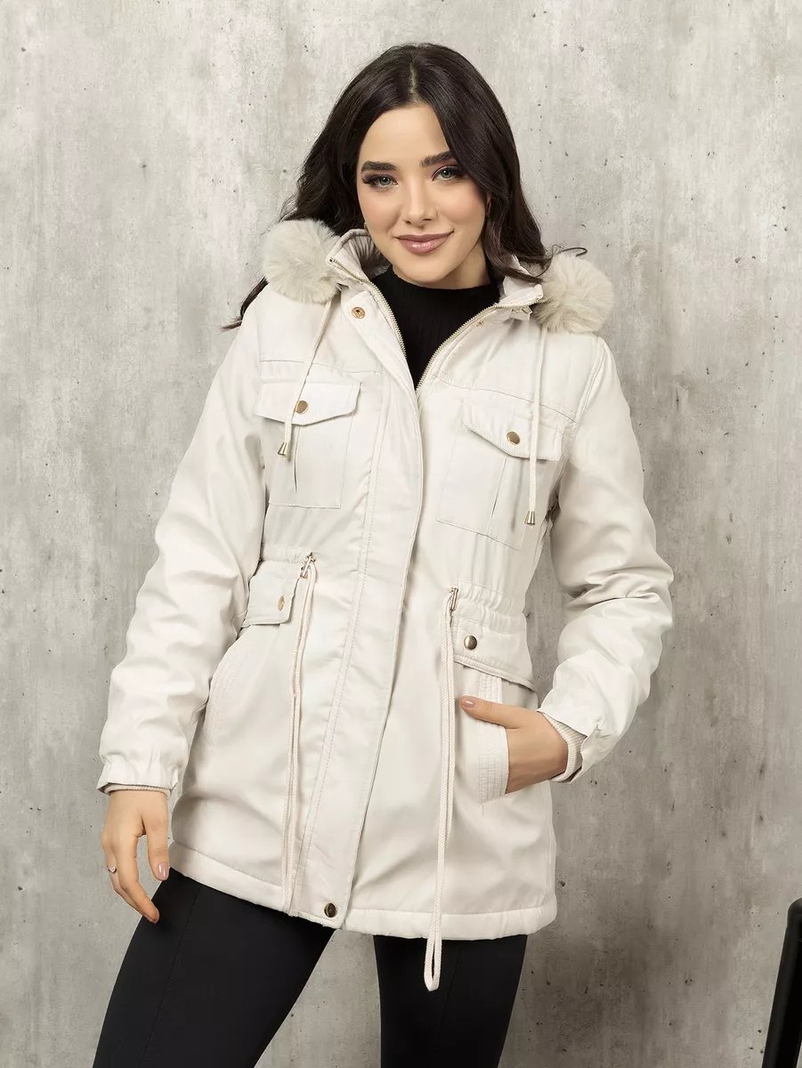Casaco Feminino Parka De Sarja Sobretudo Forrado Com Pelúcia