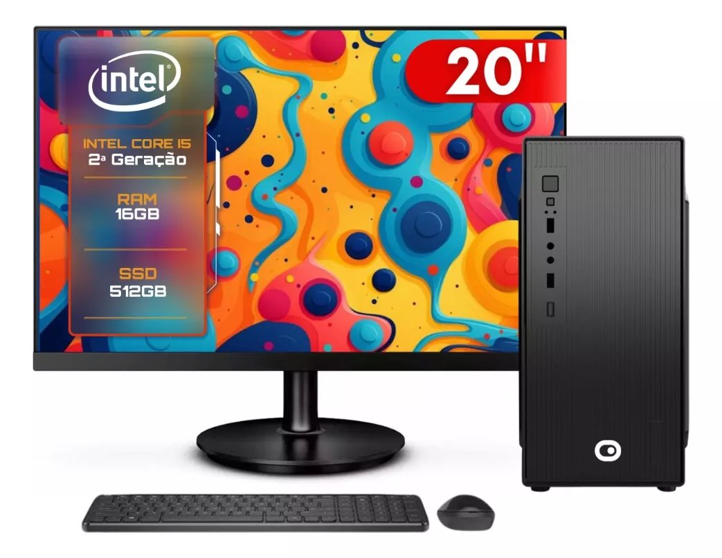 Computador Completo 2Eletro Fast Intel Core i5, 16GB RAM, SSD 512GB, Bivolt, Monitor 20" LED - CD2E-0114FA