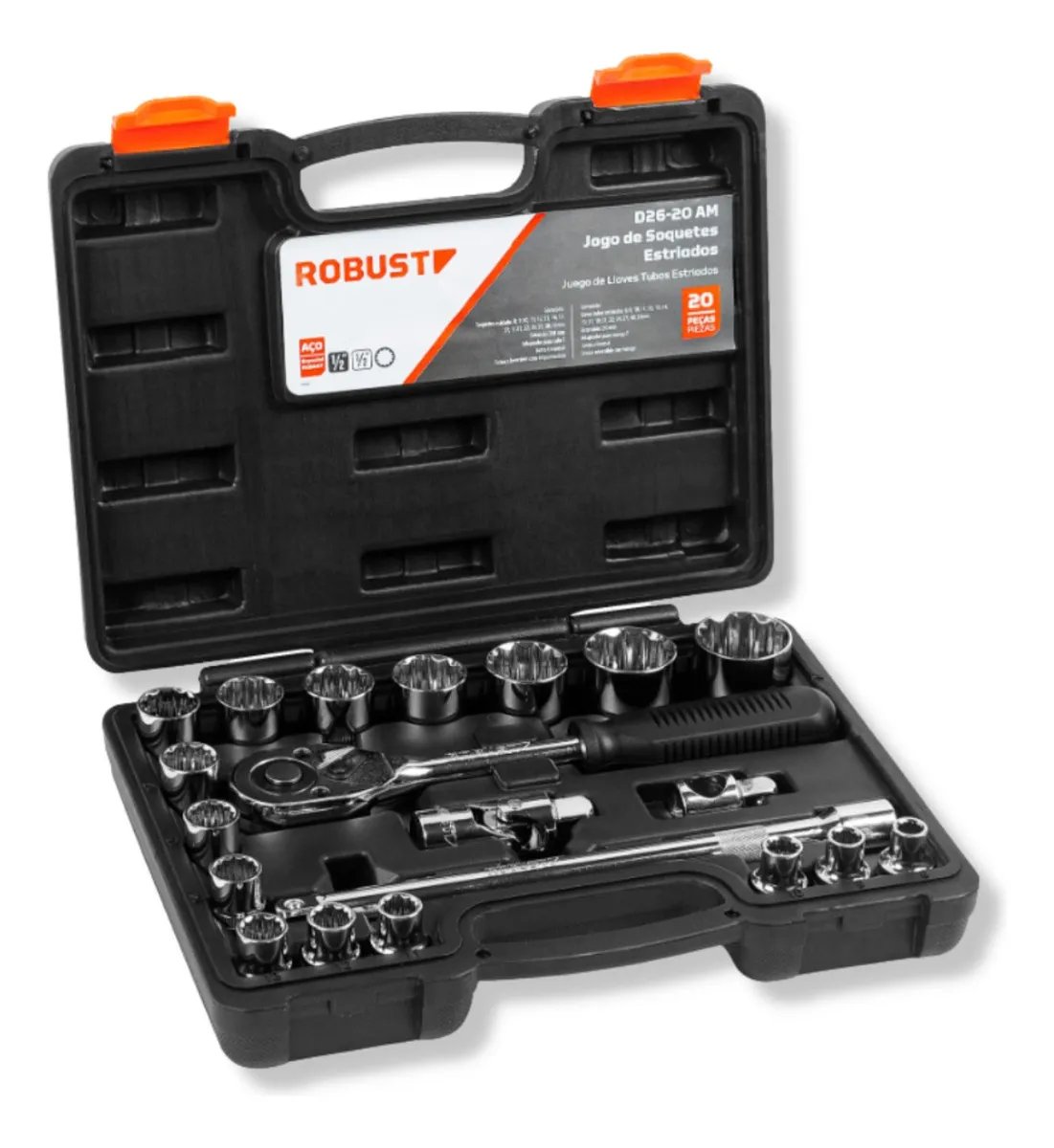 Jogo De Soquetes Estriado 20 Peças 8 A 32mm 1/2'' Robust