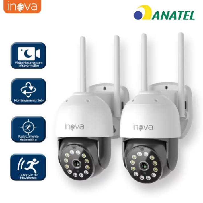 INOVA Kit Câmera de segurança a Prova D'água sem fio gira 360° HD 1080P IP66 APP YOOSEE 110-220V MD-20359