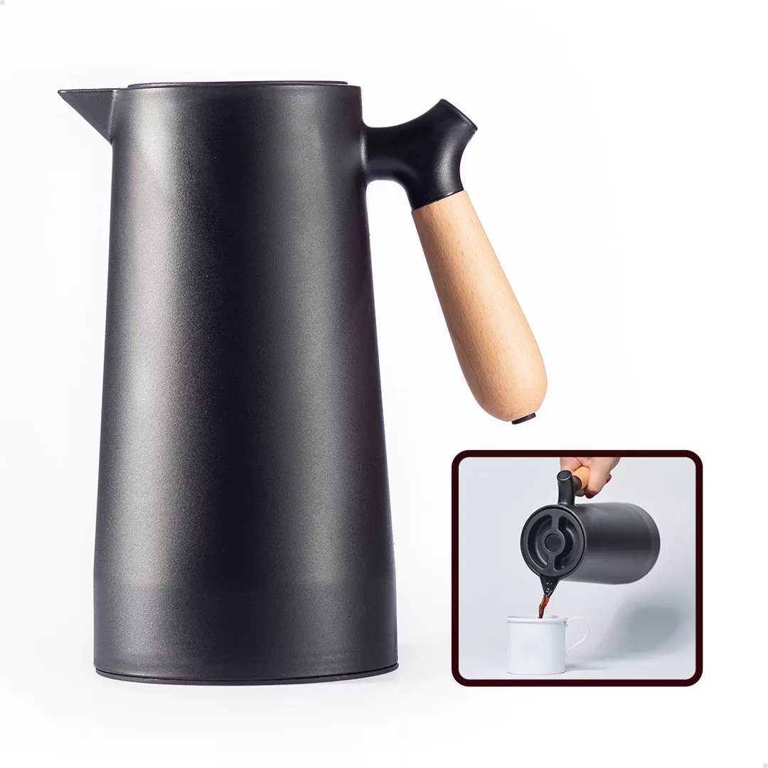 Vittak Garrafa Térmica Café 1 Litro Nórdica Cabo Madeira Mesa Posta Cor Preta