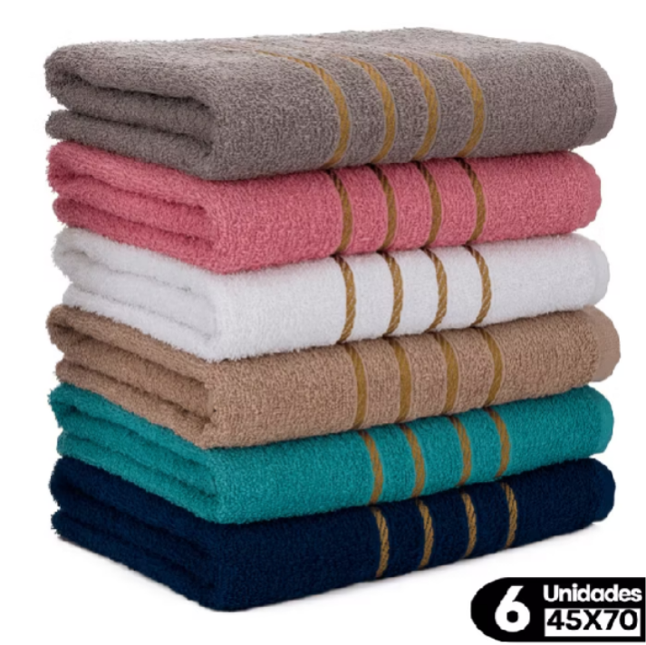 Kit 6 Toalhas de Rosto Dourado 45x70cm Toalha 100% algodão