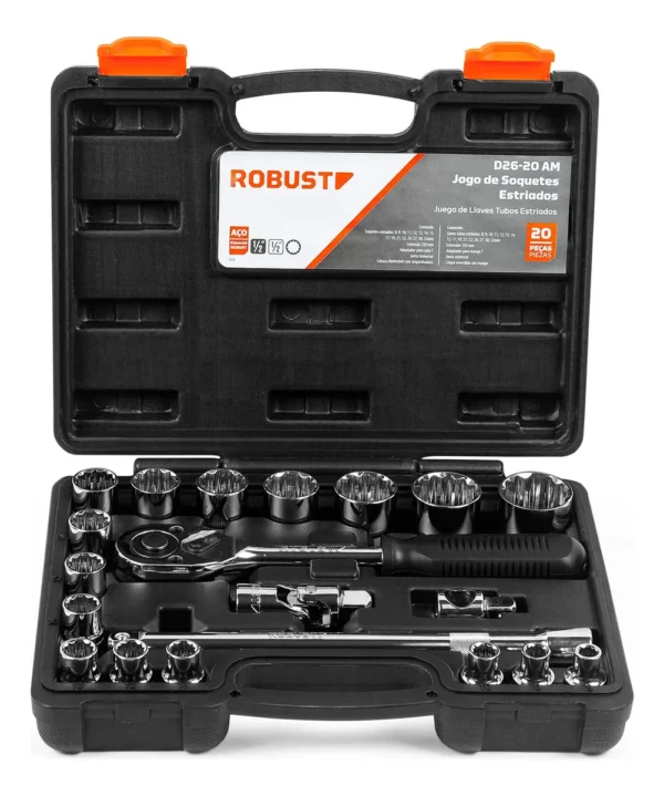 Kit Jogo Soquete Estriado 8 A 32mm 20 Peças 1/2'' Robust