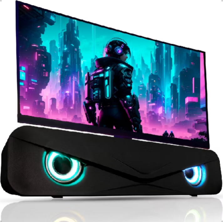 Caixa De Som Para PC Subwoofer Soundbar LED RGB Tv Computador Notebook