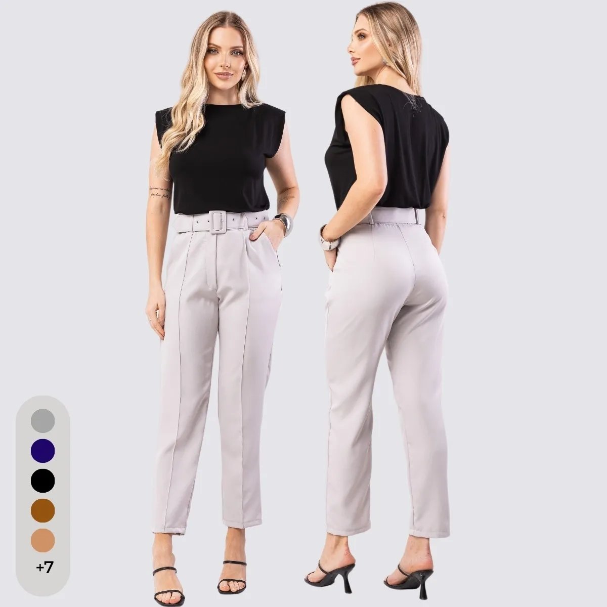 Calça Feminina Alfaiataria Cintura Alta Com Cinto Removível