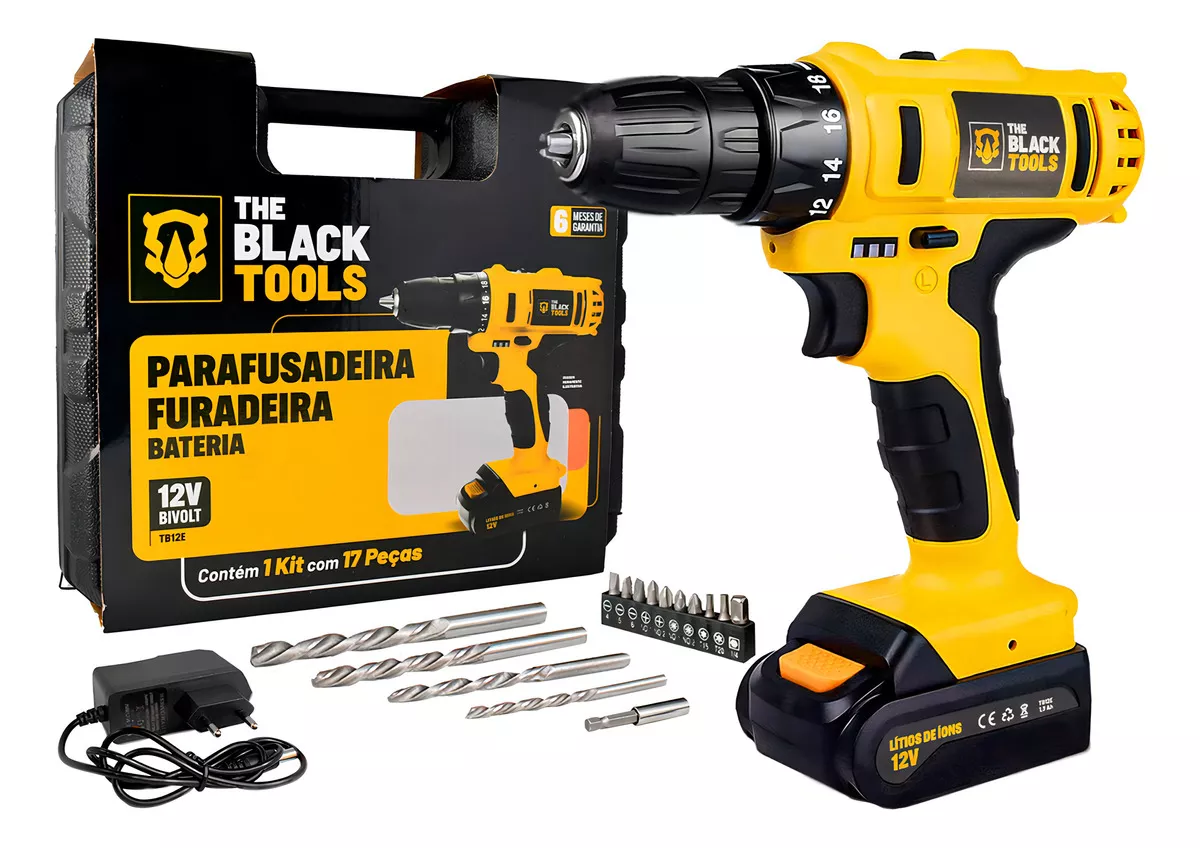 Parafusadeira Furadeira Sem Fio The Black Tools Bateria 12v Cor Amarelo e Preto Frequência 60 127/220V