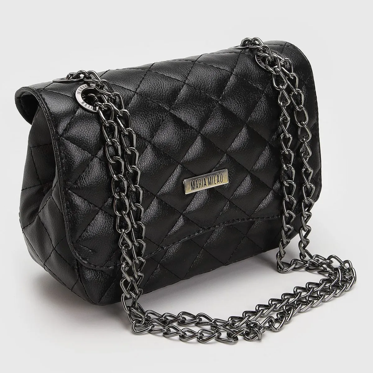 Bolsa De Lado Feminina Lateral Com Corrente Matelassê Festa Cor Preto