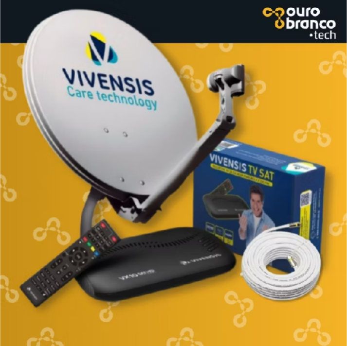 Dê uma olhada em Kit De Antena Completo Com Receptor Vx10 Da Vivensis Com Antena Parabólica Lnbf Conectores e Cabo