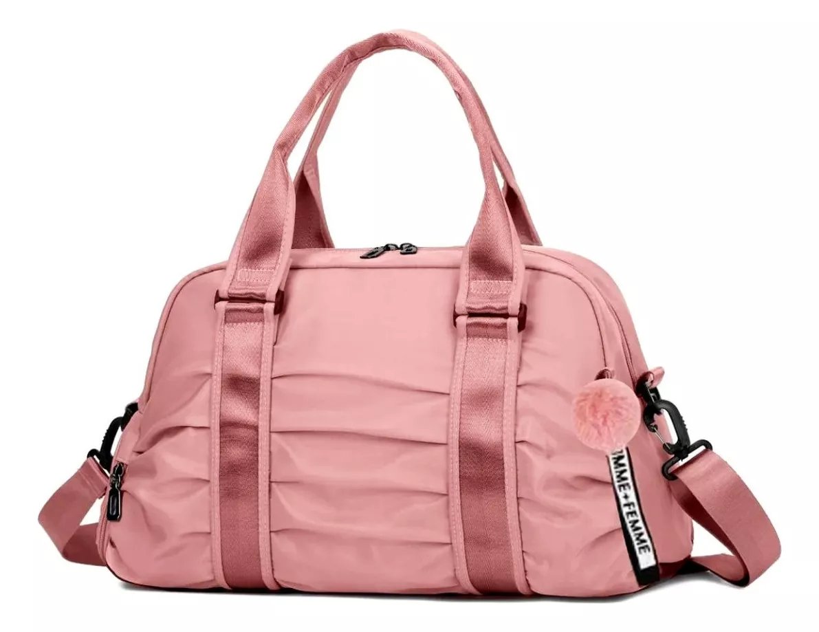 Bolsa Feminina Trichique Blogueira Esportiva Academia Chaveiro Cor Rosa-claro