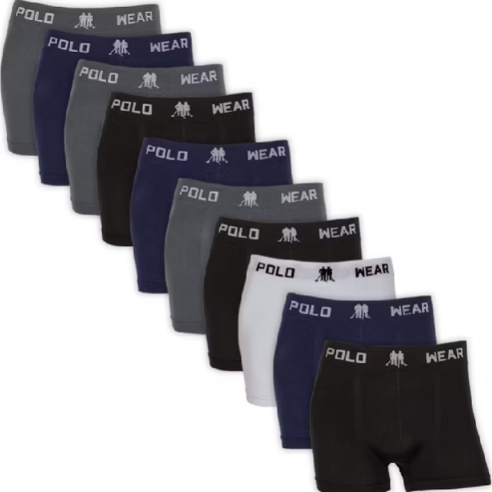 Kit 10 Cuecas Boxer Polo Wear Masculina Microfibra Sem Costura Cueca Box Adulto Confortável