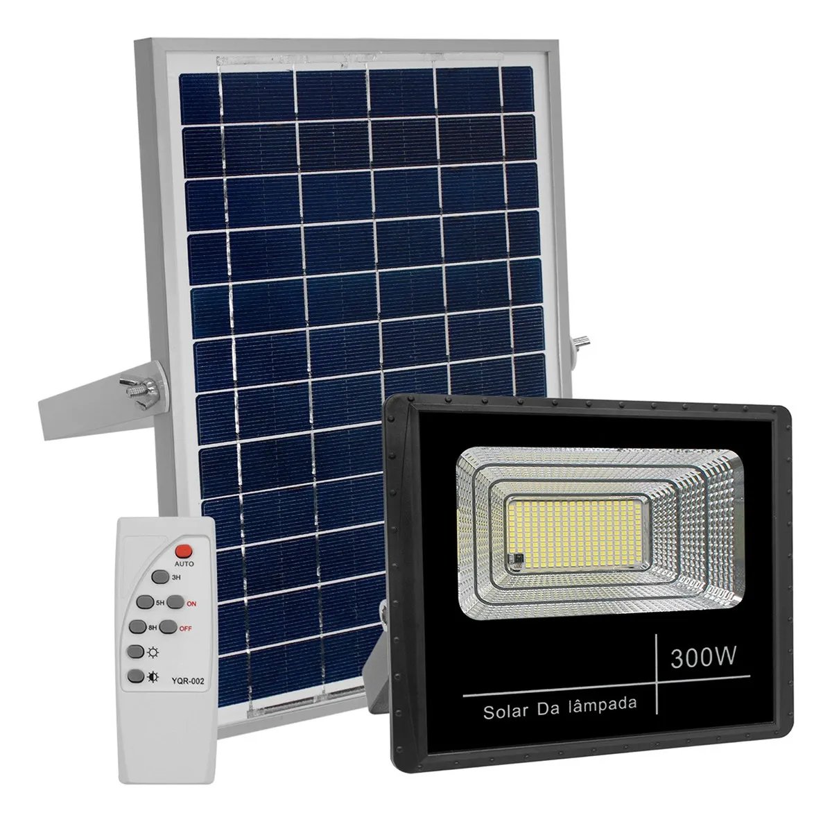 Refletor Solar Led Holofote 300w Placa Bateria Prova D'água Carcaça Preto Luz Branco-frio