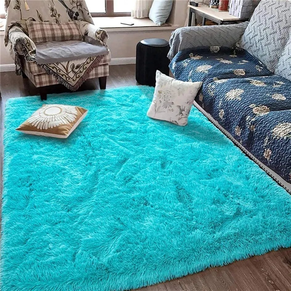 Tapete 2,00x1,50 Peludo Felpudo Sala E Quarto Cores Cor Azul-turquesa Desenho Do Tecido Pelo Alto