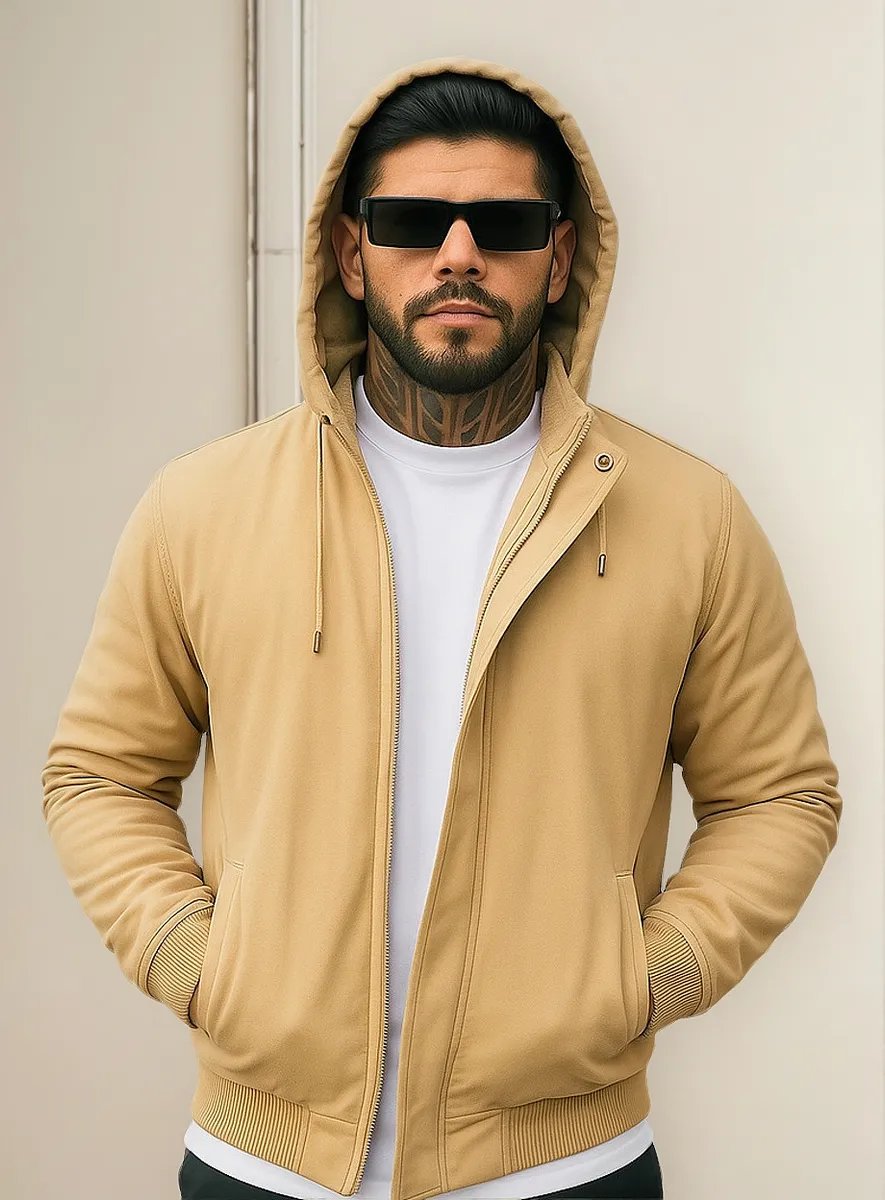 Jaqueta Masculina De Sarja Com Capuz Removivel Casaco Frio
