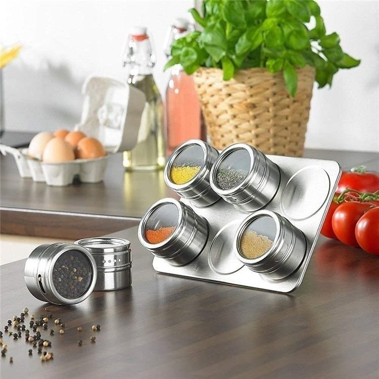 Porta Tempero E Condimento Magnético 6 Potes Inox Dolce Home Cor Prateado