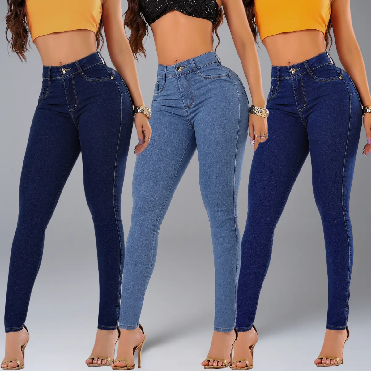 Kit 3 Calças Jeans Skinny Tradicional Trabalho Cintura Alta