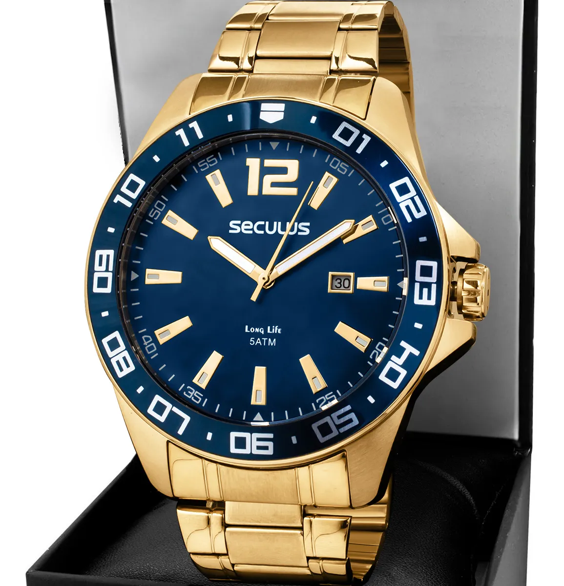 Relógio Masculino Casual Em Aço Dourado 20809gpsvda2 Seculus