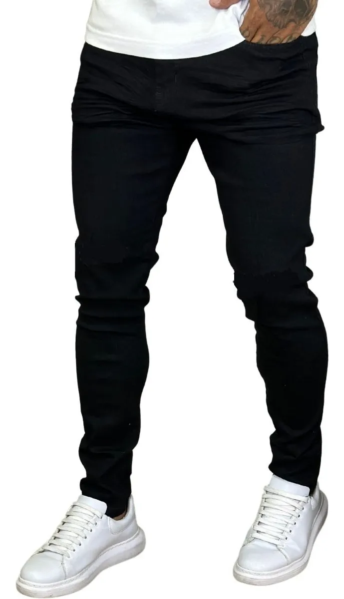 Calça Skinny Preta Masculina Jeans Com Elastano Lycra 2023