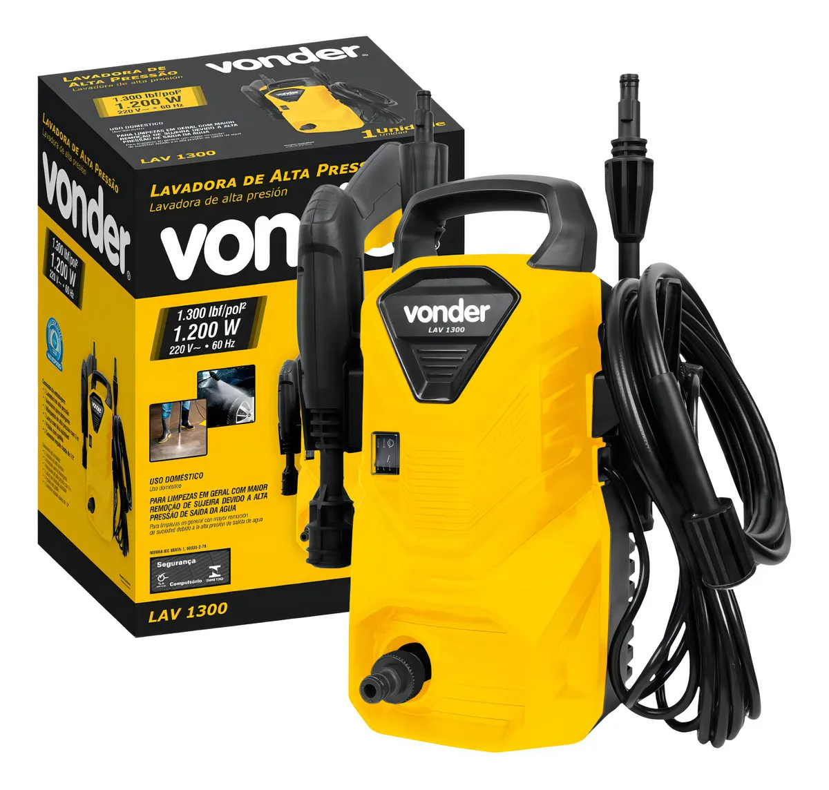 Lavadora De Alta Pressão Vonder Leve Lav 1300 90bar - Cor Amarelo-Preto Frequência 60 Hz