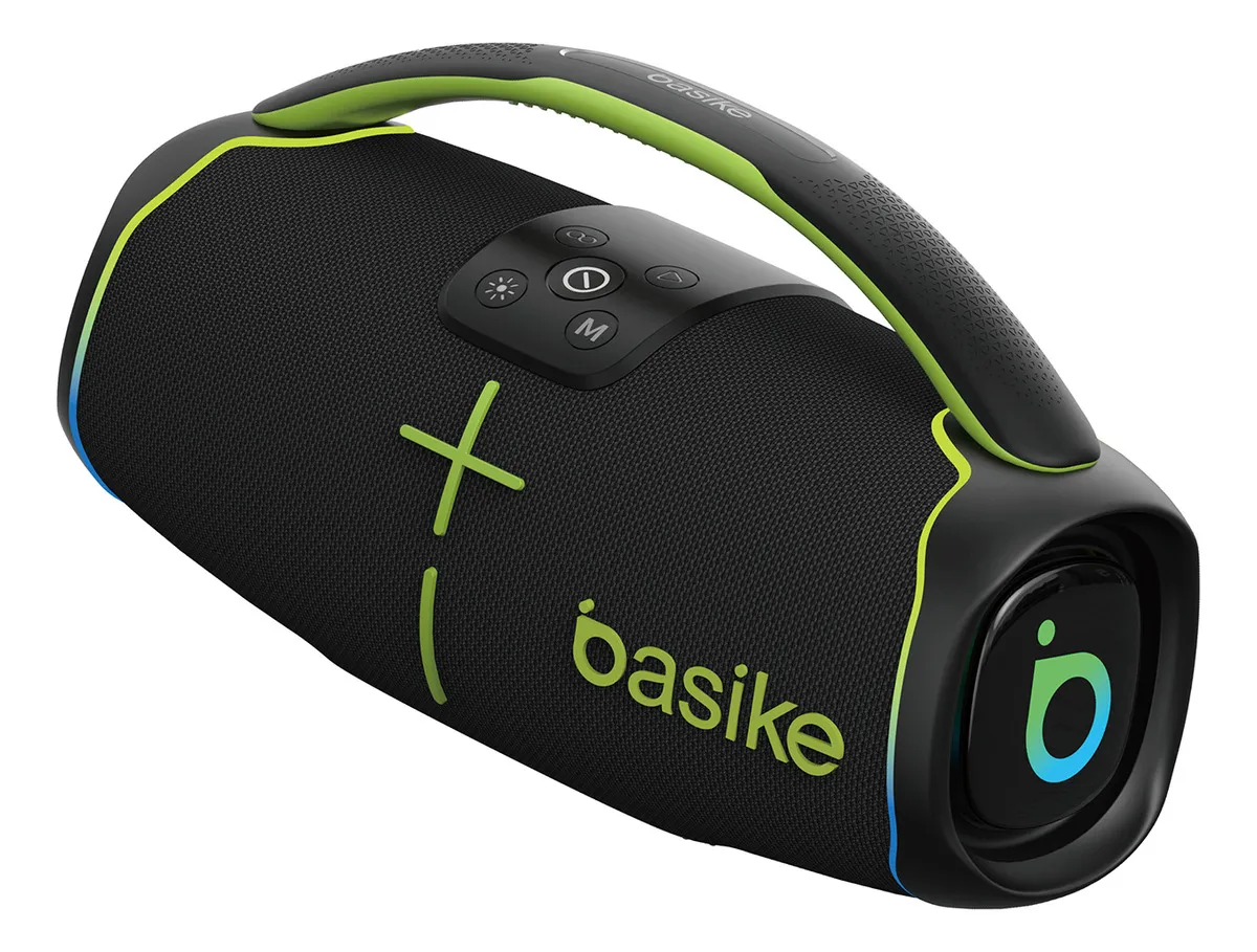 Caixa de Som Portátil Bluetooth, Subwoofer Ativo, Estéreo Hifi, Bombox, com Rgb, Tws 1+1, Bateria 6 Horas, Bluetooth 5.3, Ipx6, Powerbank para Telefones Celulares, Cor Preto