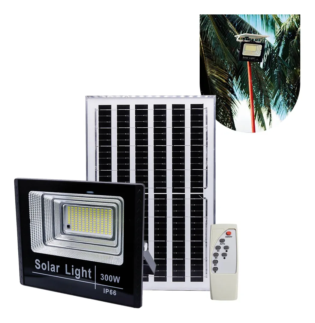 Refletor Solar Led Holofote 300w Placa Bateria Prova Dágua