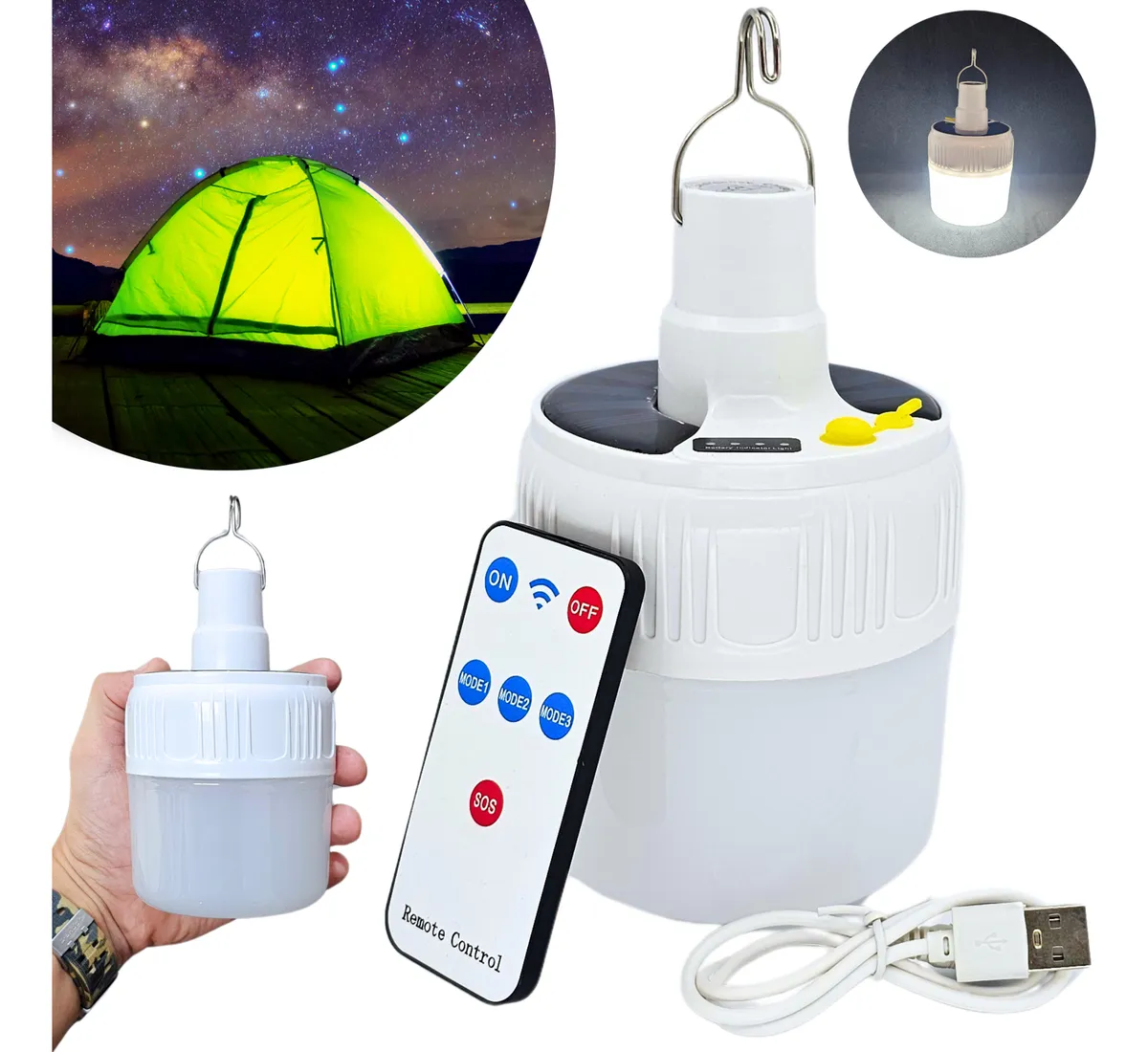 Lâmpada Camping Lampião Led Potente Recarregável Acampamento