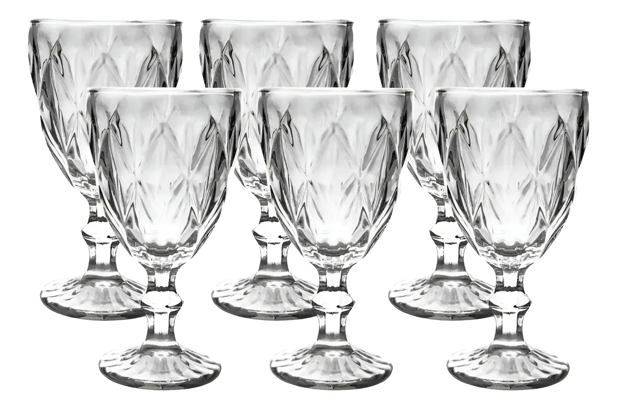 Jogo De Taças Diamante De Vidro 6 Peças 260ml Água Suco