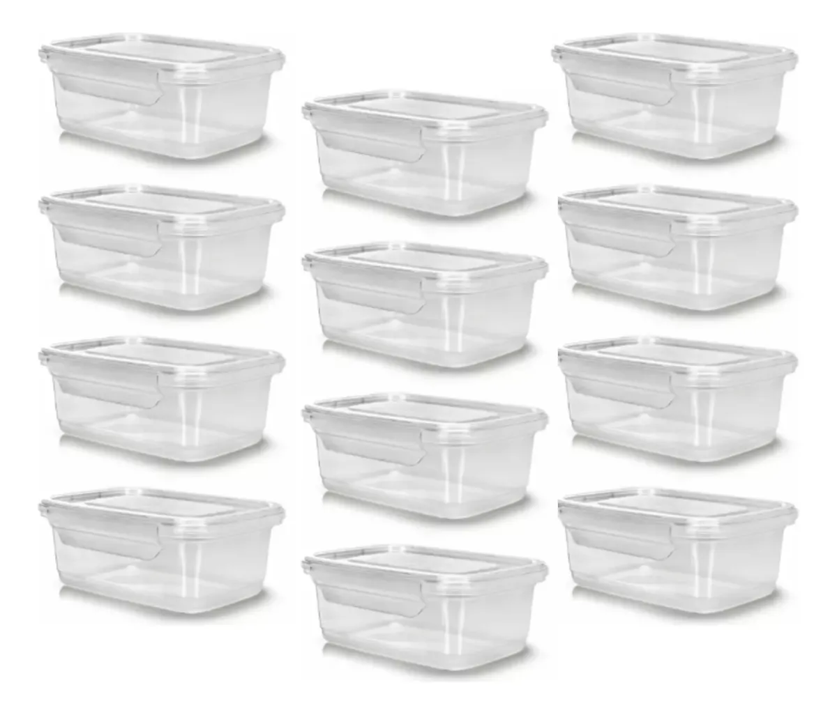 12 Potes Marmita Tampa Trava 750ml Transparente Reutilizável