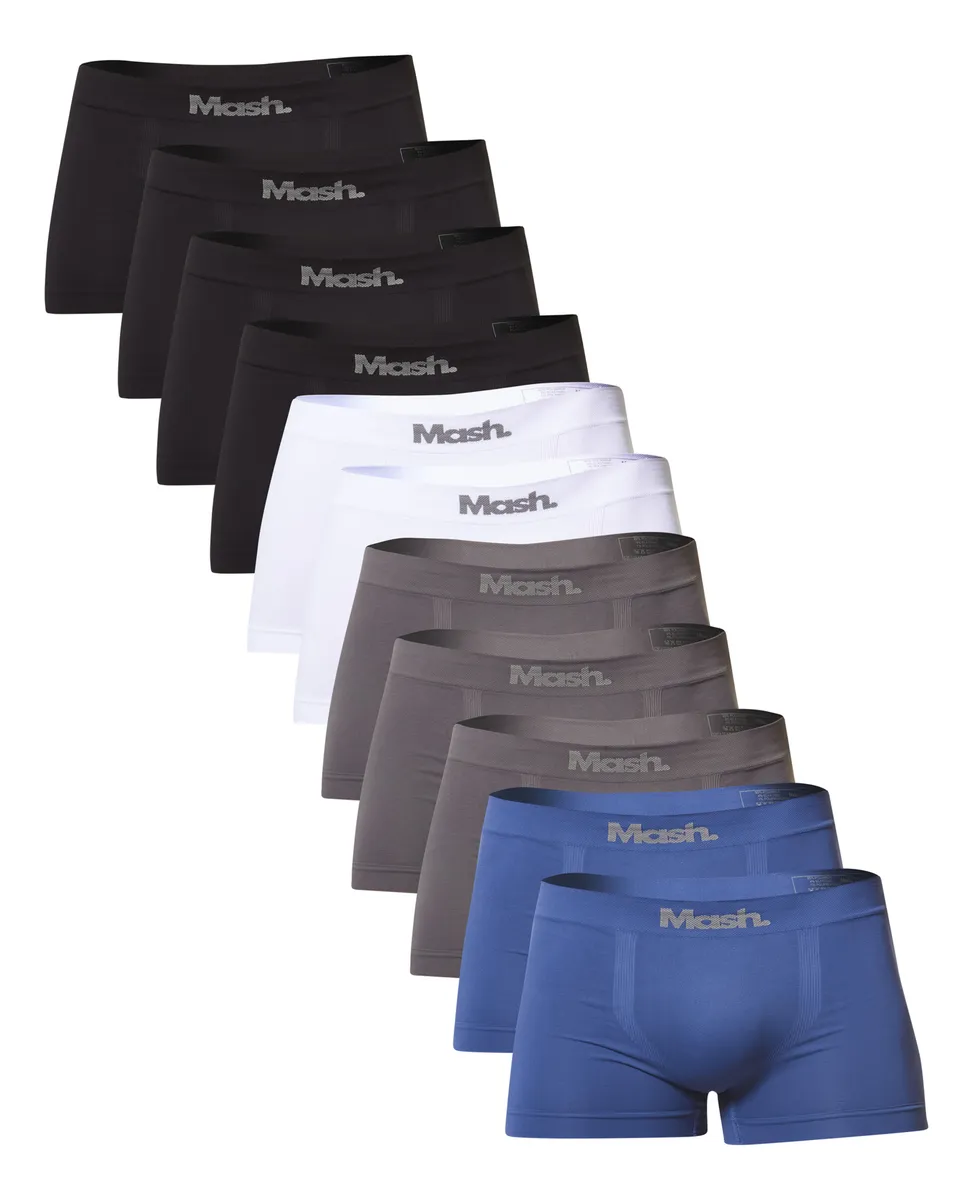 Kit 10 Cueca Boxer Lisa Sem Costura Logo Mash