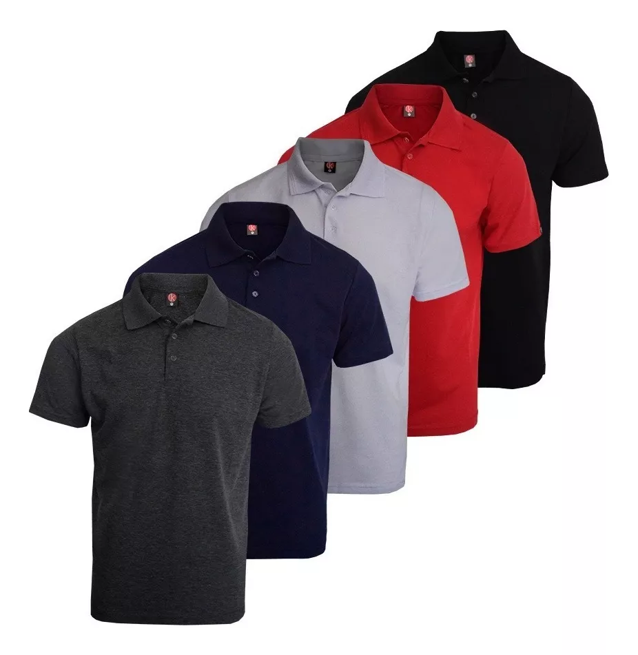 Kit5 Camisa Polo Lisa Piquet Masculino Varias Cores
