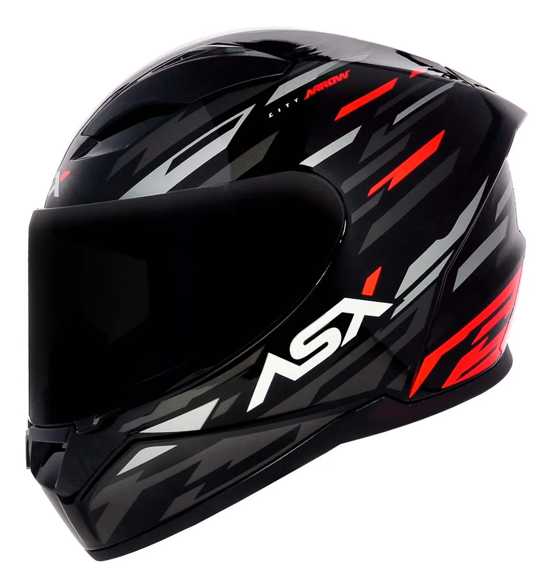 Capacete Asx City Arrow Grafite Vermelho + Viseira Fumê
