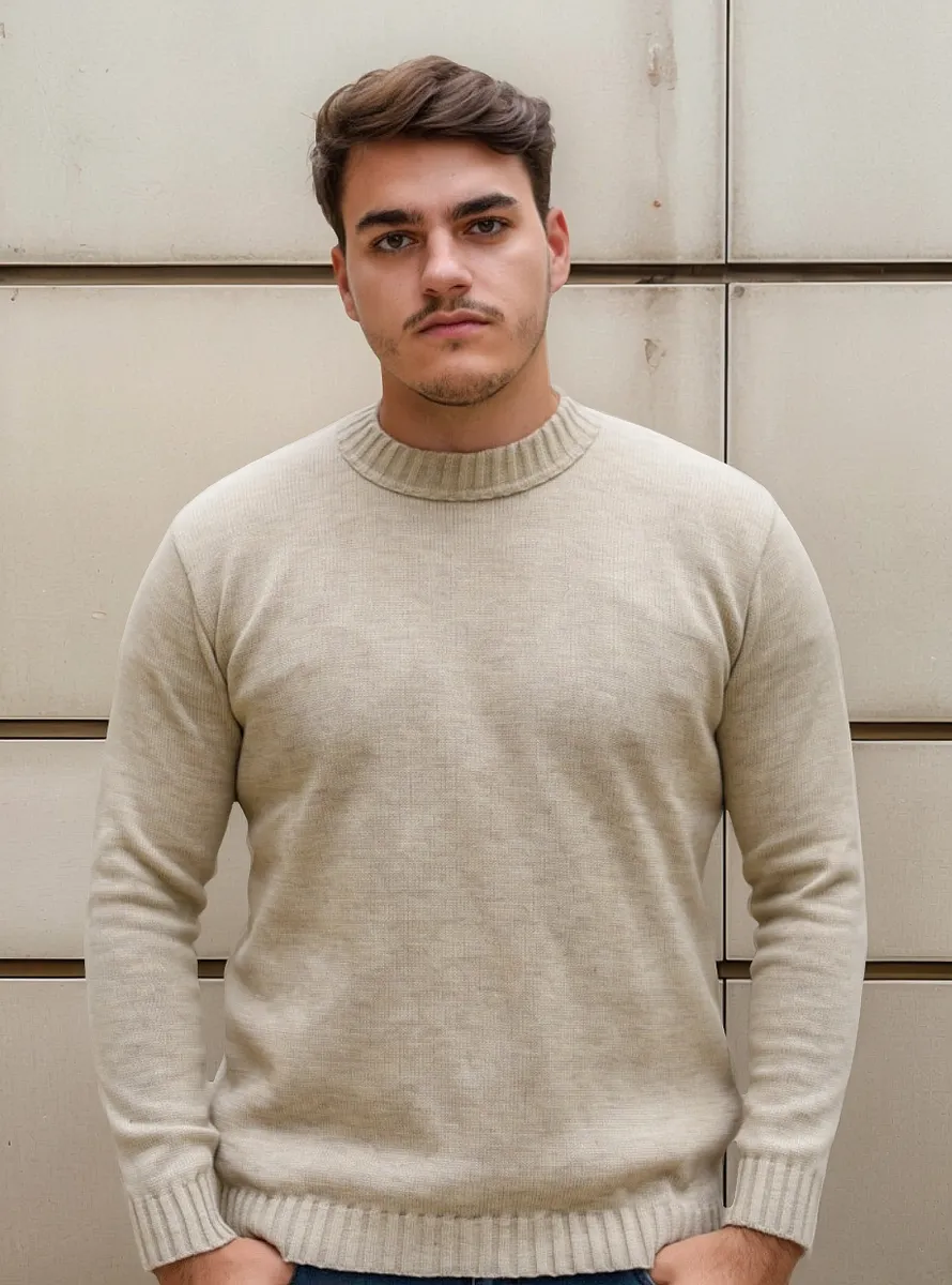 Blusa Tricô Masculina Lã Suéter Gola Careca Cardigan Inverno