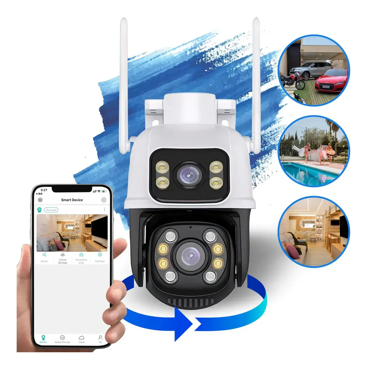 Câmera De Segurança Infravermelho Wi-fi Smart A28b Dupla Lente Ip Prova D'água