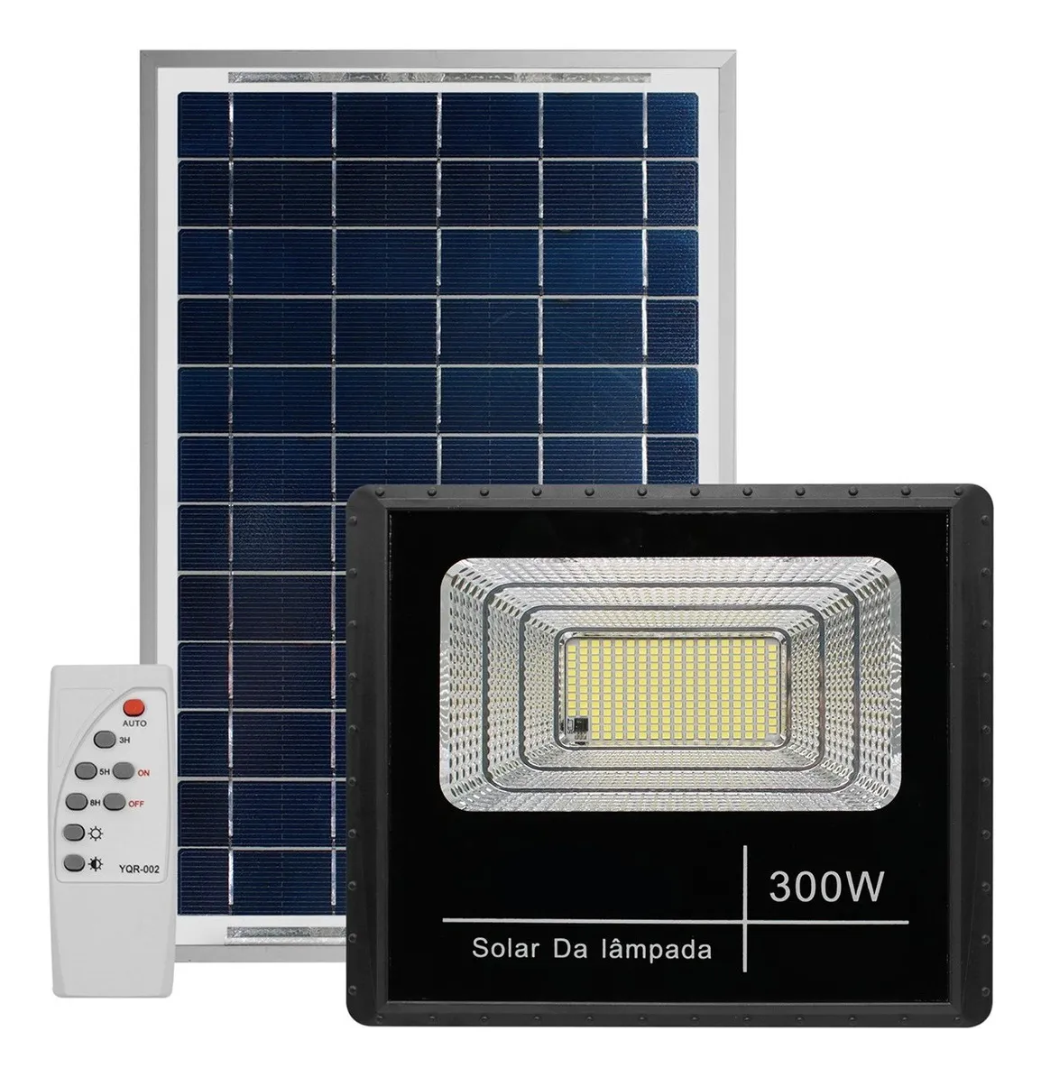 Refletor Solar Led Holofote 300w Placa Bateria Prova D'água Carcaça Preto Luz Branco-frio