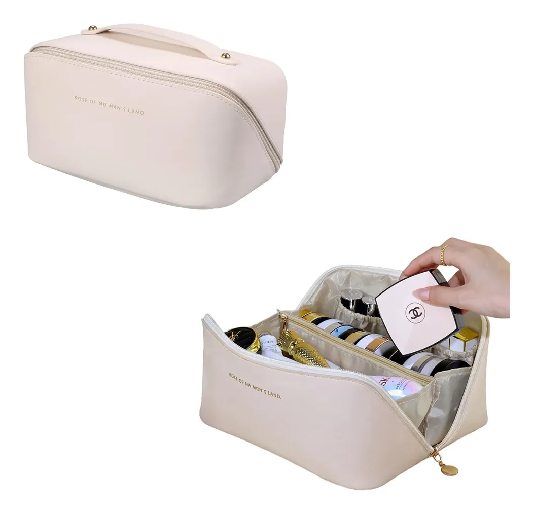 Necessaire Organizadora Feminina Pu Sintética Yepp Bf067 Cor Creme Desenho Do Tecido Lisa