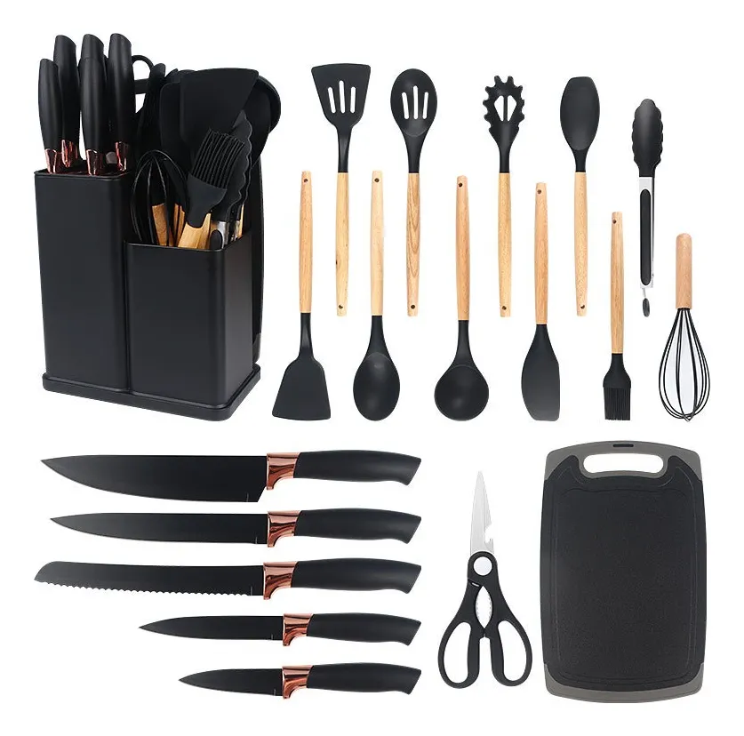 19 Peças Kit Utensílios Cozinha Tábua Em Silicone Espátula