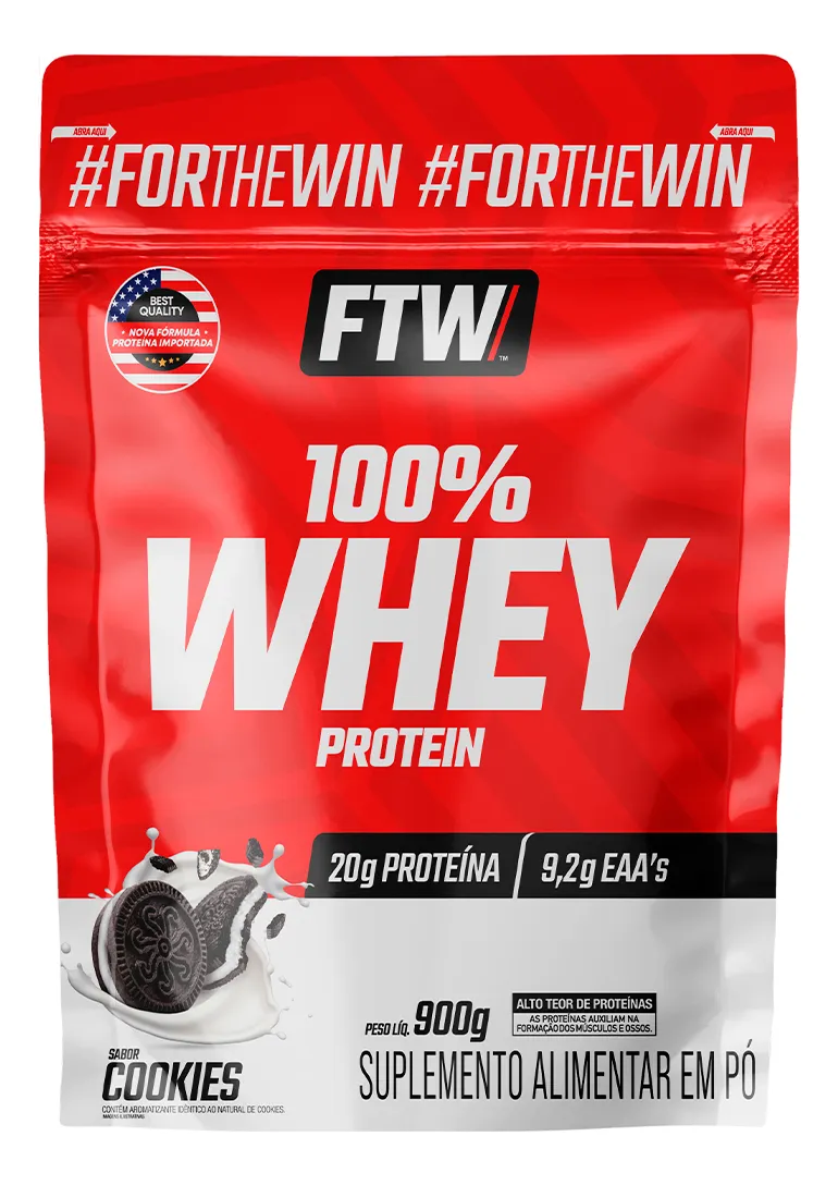 Whey Protein 100% Concentrado Refil 900g Sabor Cookies - FTW