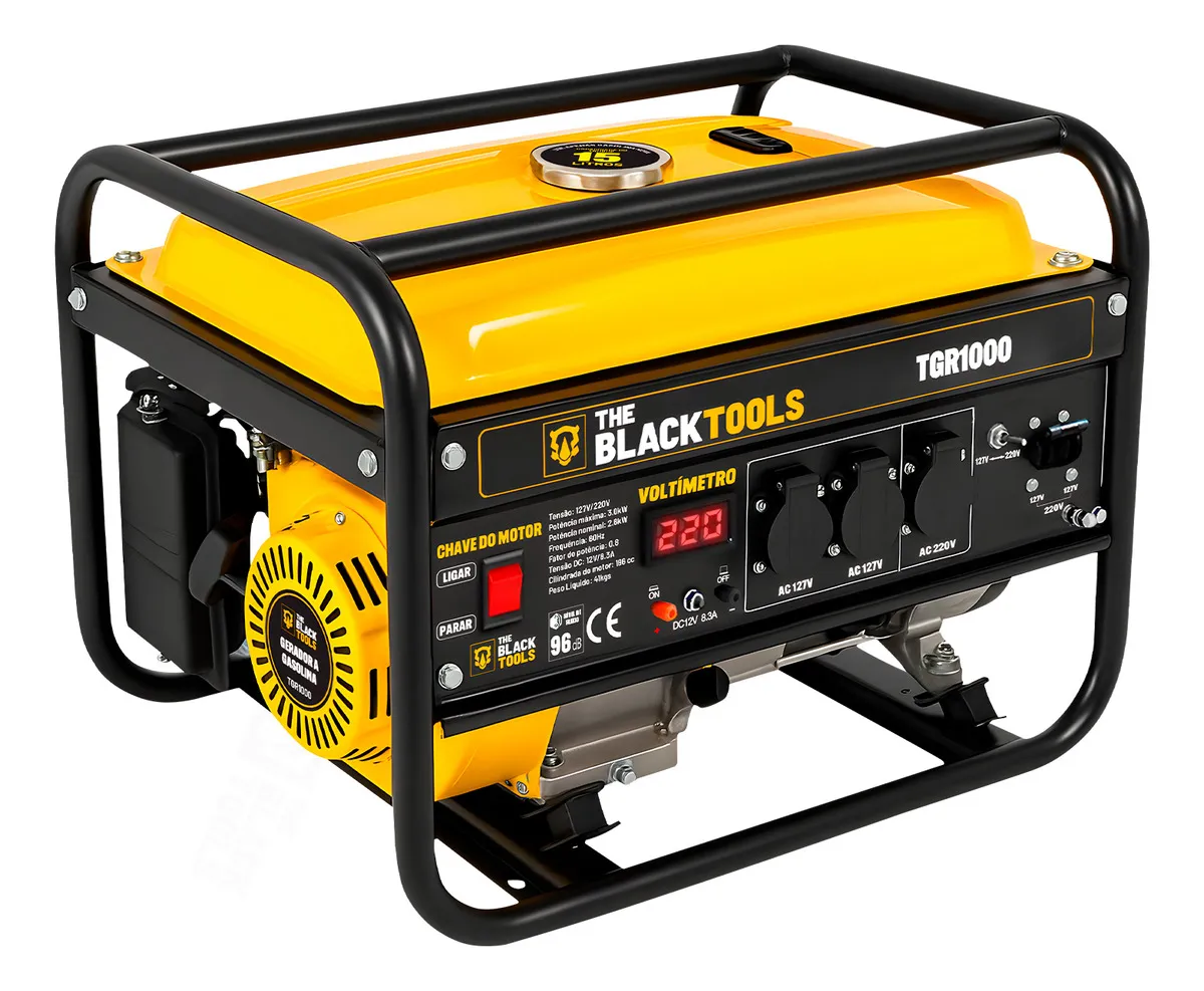 Gerador De Energia 3,75kva 3000w 4 Tempos Gasolina 196cc Monofásico Com Tecnologia Avr 127/220v Trg1000 The Black Tools