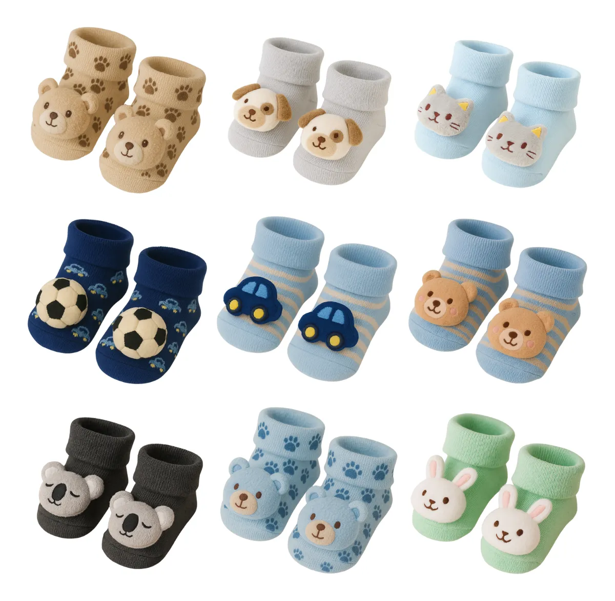 Kit 06 Pares Meia Bebê Bichinho Infantil Inverno Pelúcia 3 D