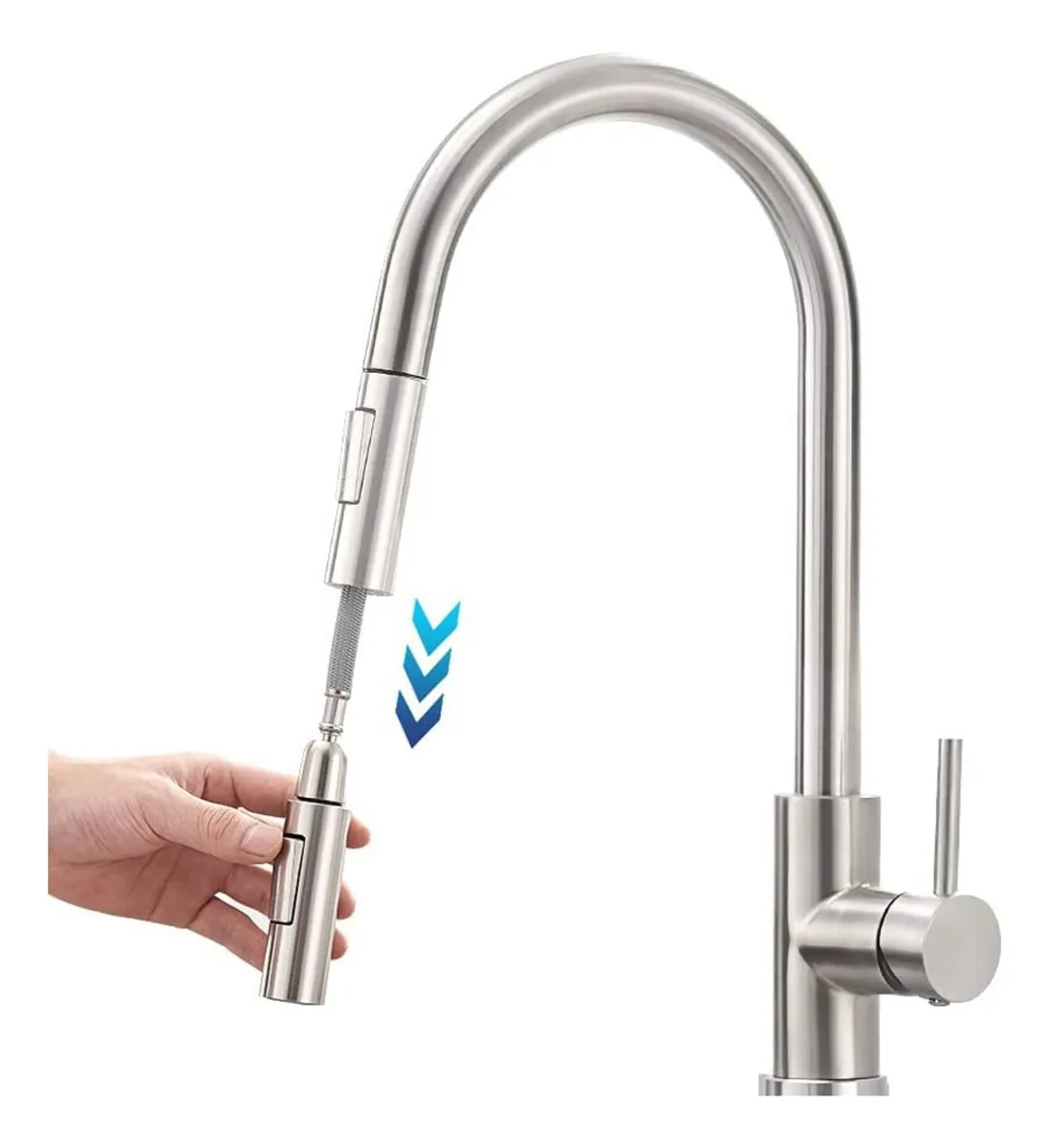 Torneira Para Cozinha Bancada Gourmet Monocomando Escovada Acabamento Aço Inox Cor Prateado
