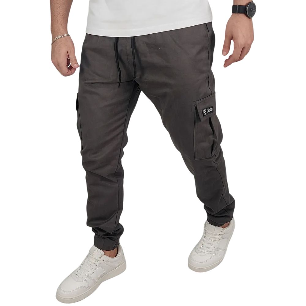 Calça Masculina Cargo Jogger Sarja Elastano Elastico Punho