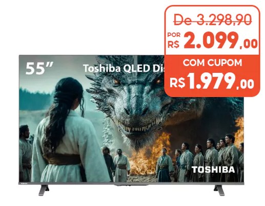 Smart TV QLED 55" 4K Toshiba Google TV 3 HDMI 2 USB Wi-Fi - TB060E
