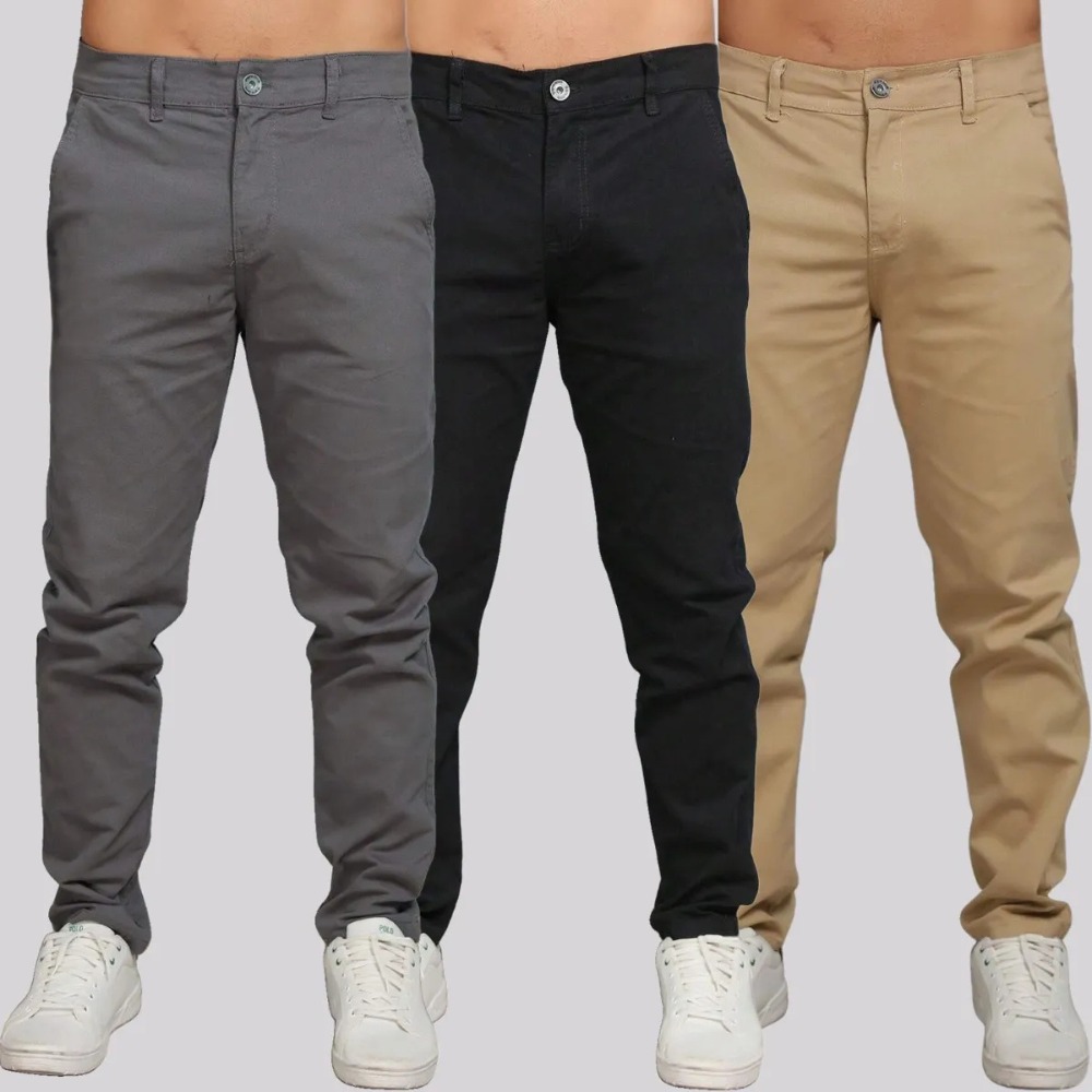 Kit 3 Calças Sarja Masculina com Lycra Elastano